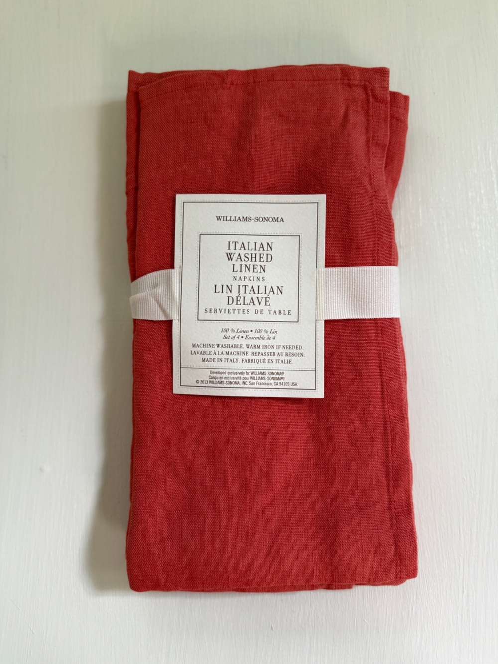 NWT Williams Sonoma Italian Washed Linen  SET OF 4 TABLE NAPKINS Dark Orange